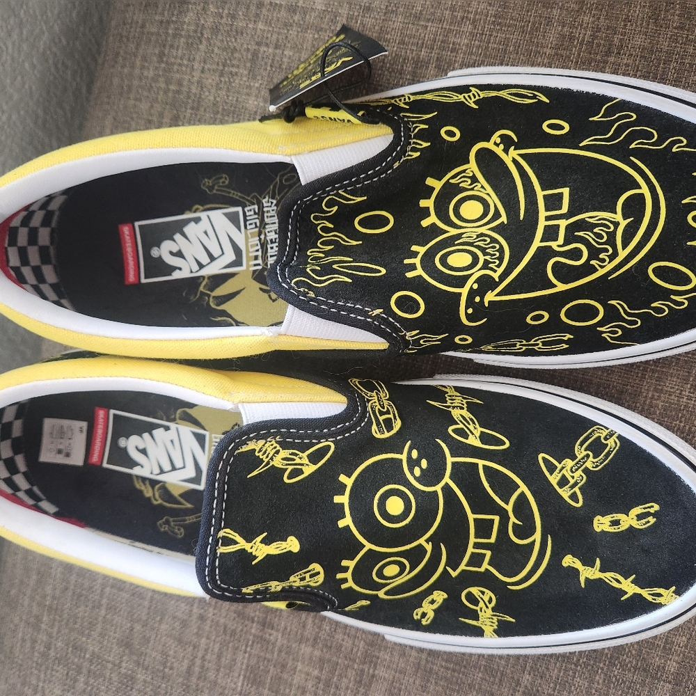 Vans Slip On Spongebob Cartoon Mens Size 9.5 Black Yellow Gigliotti Limited